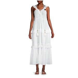 True Destinations Bohemian Sleeveless Tiered Maxi Dress Coverup Airy Lightweight
